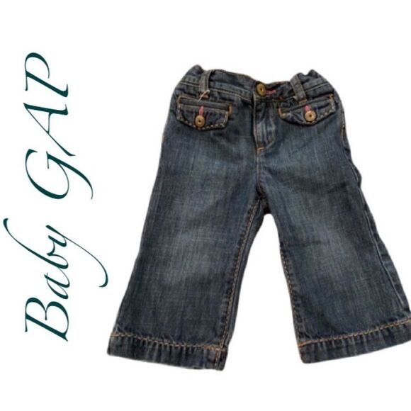GAP Baby Girls Capri Jeans Flared 2969 Wide Leg Denim Pants Size 12-18 Month - Picture 1 of 12